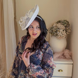 White Disc Fascinator Hat with Feather - House of Hats