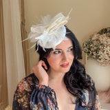 White Fascinator Hat with Feathers, Sinamay Loops & Curled Quills - House of Hats