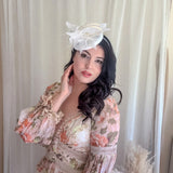 White Fascinator Hat with Feathers, Sinamay Loops & Curled Quills - House of Hats