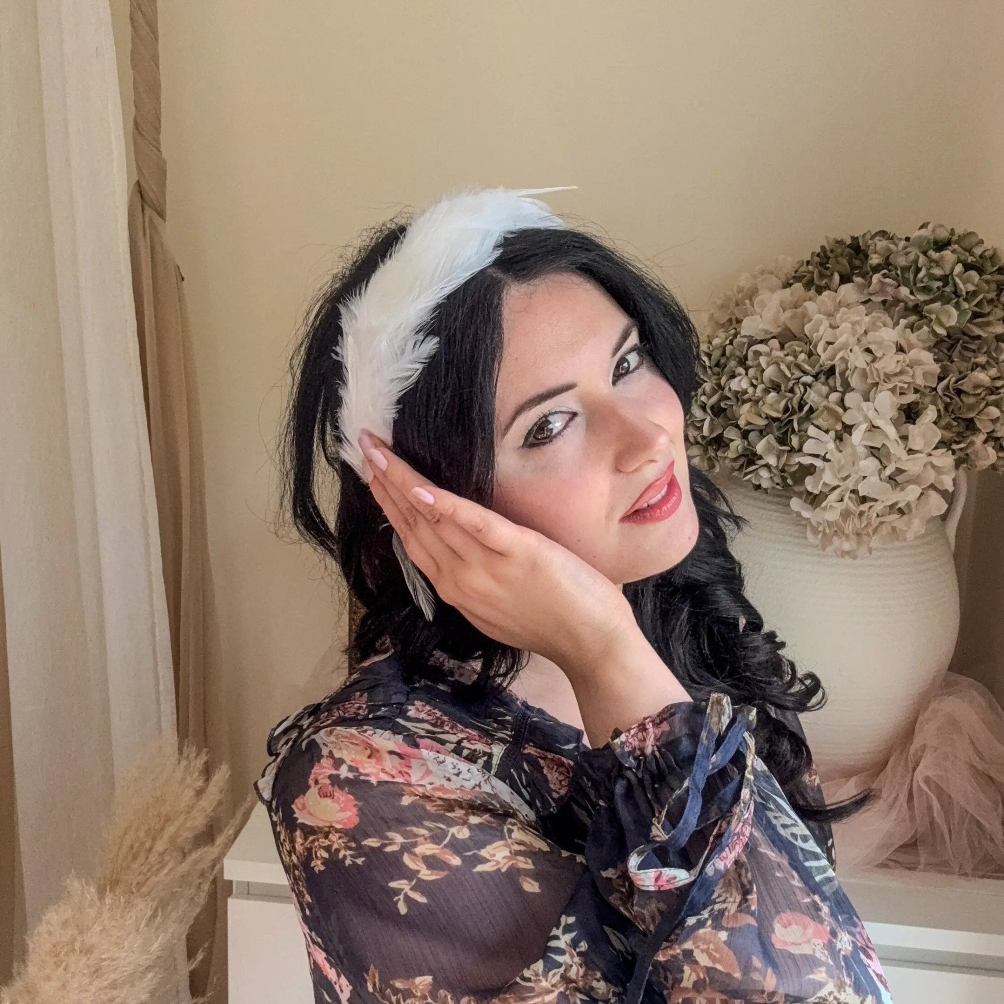White feather headband fascinator - House of Hats