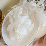 White feather large saucer disc fascinator hat - House of Hats