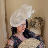 White feather large saucer disc fascinator hat - House of Hats