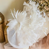 White feather large teardrop fascinator hat - House of Hats