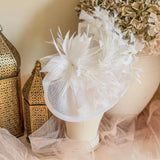 White feather large teardrop fascinator hat - House of Hats