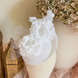 White flower disc fascinator for women - House of Hats