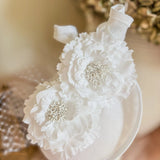 White flower disc fascinator for women - House of Hats