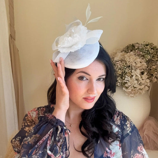 White flower fascinator hat - House of Hats