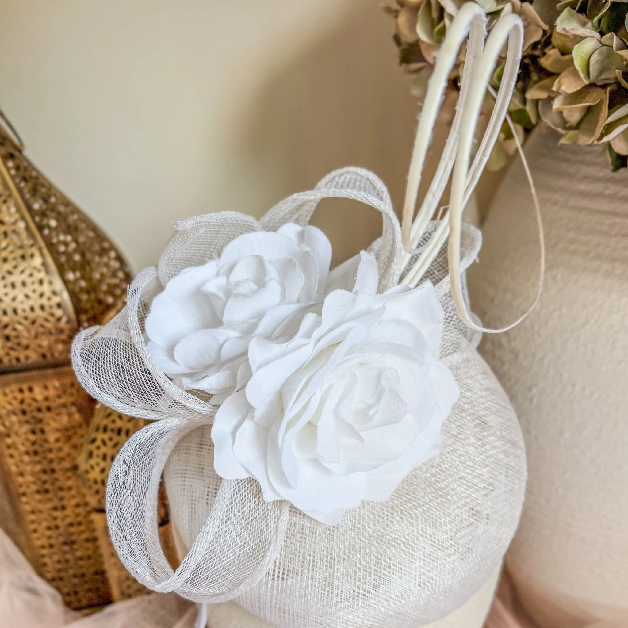 White flower fascinator hat - House of Hats