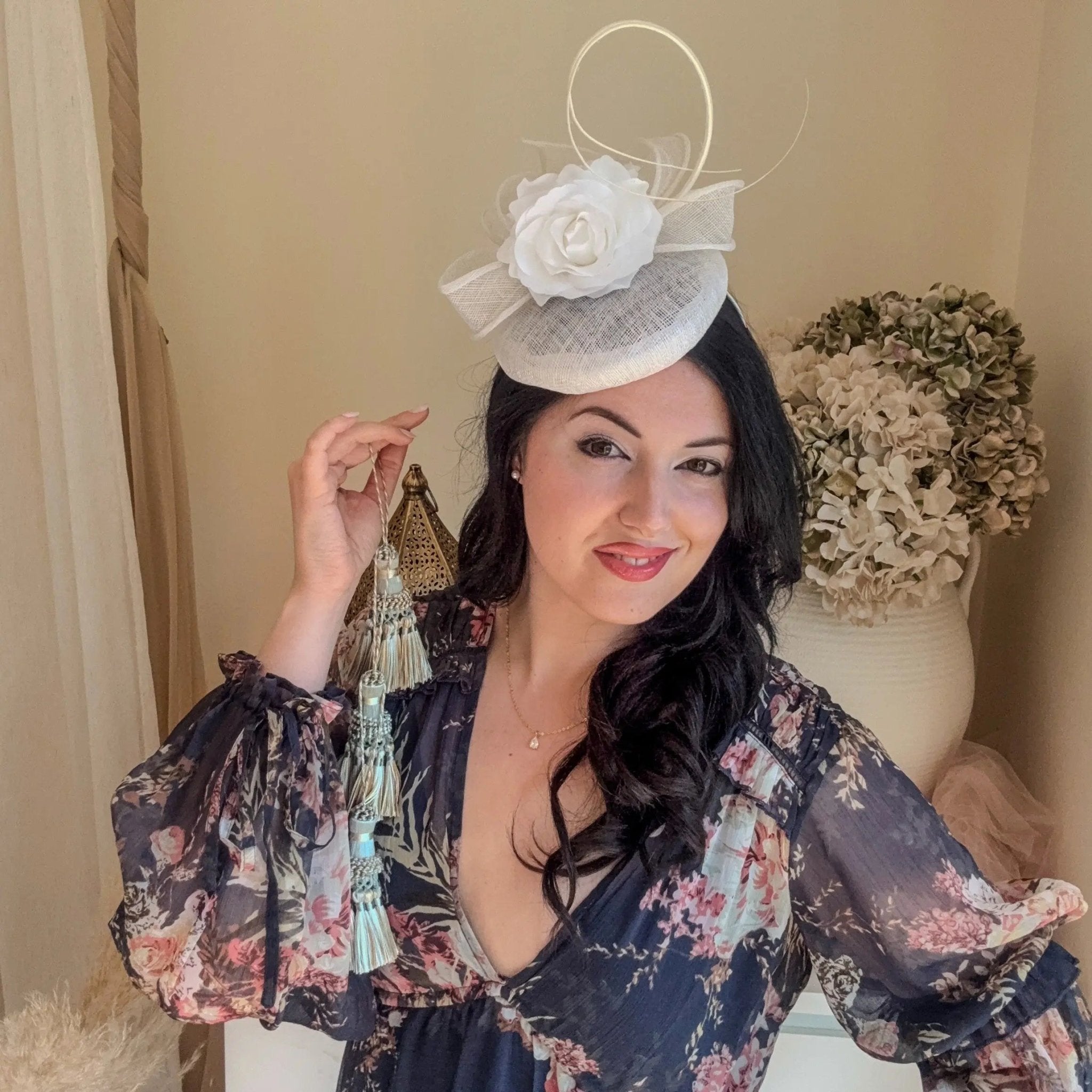 White flower fascinator hat - House of Hats