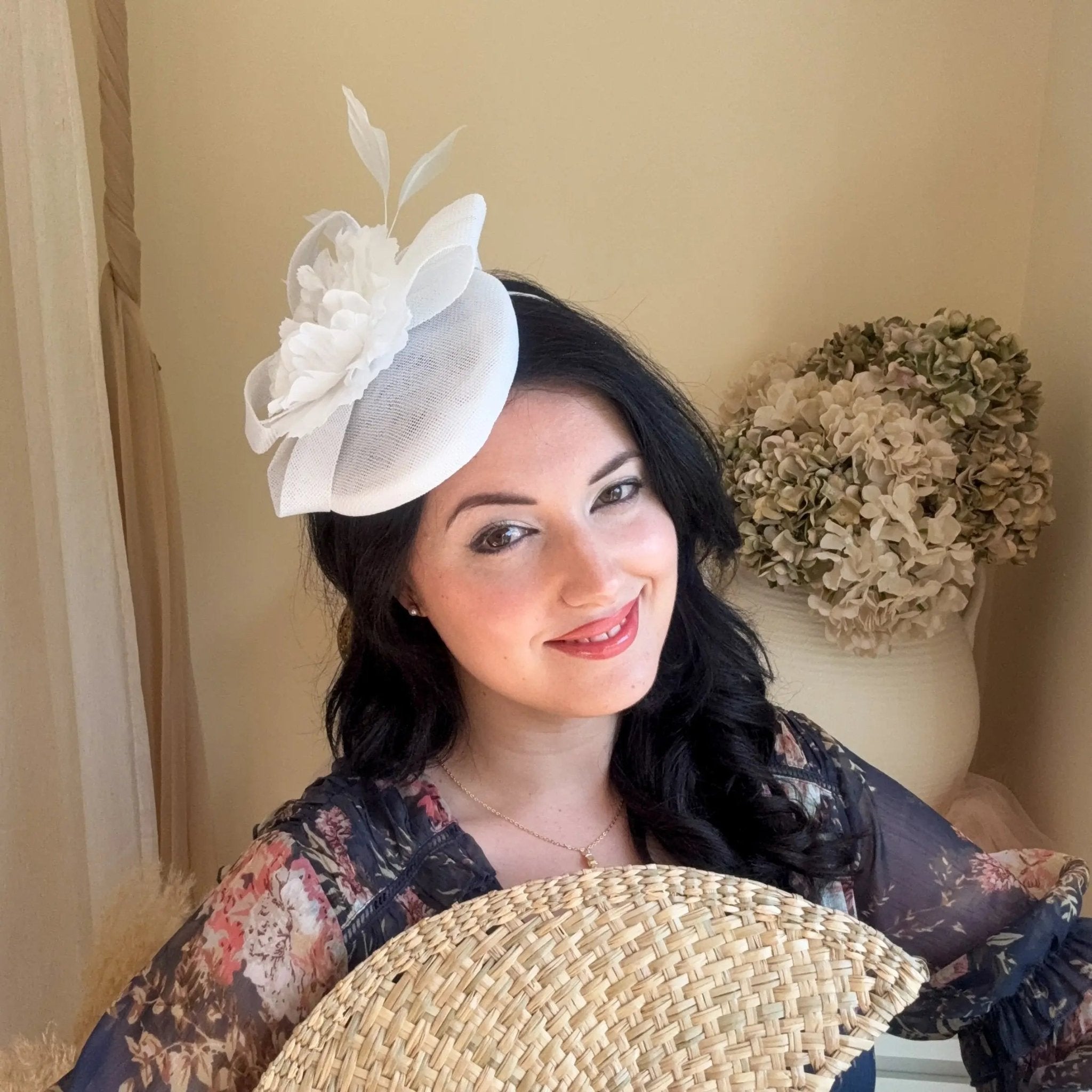 White flower fascinator hat - House of Hats