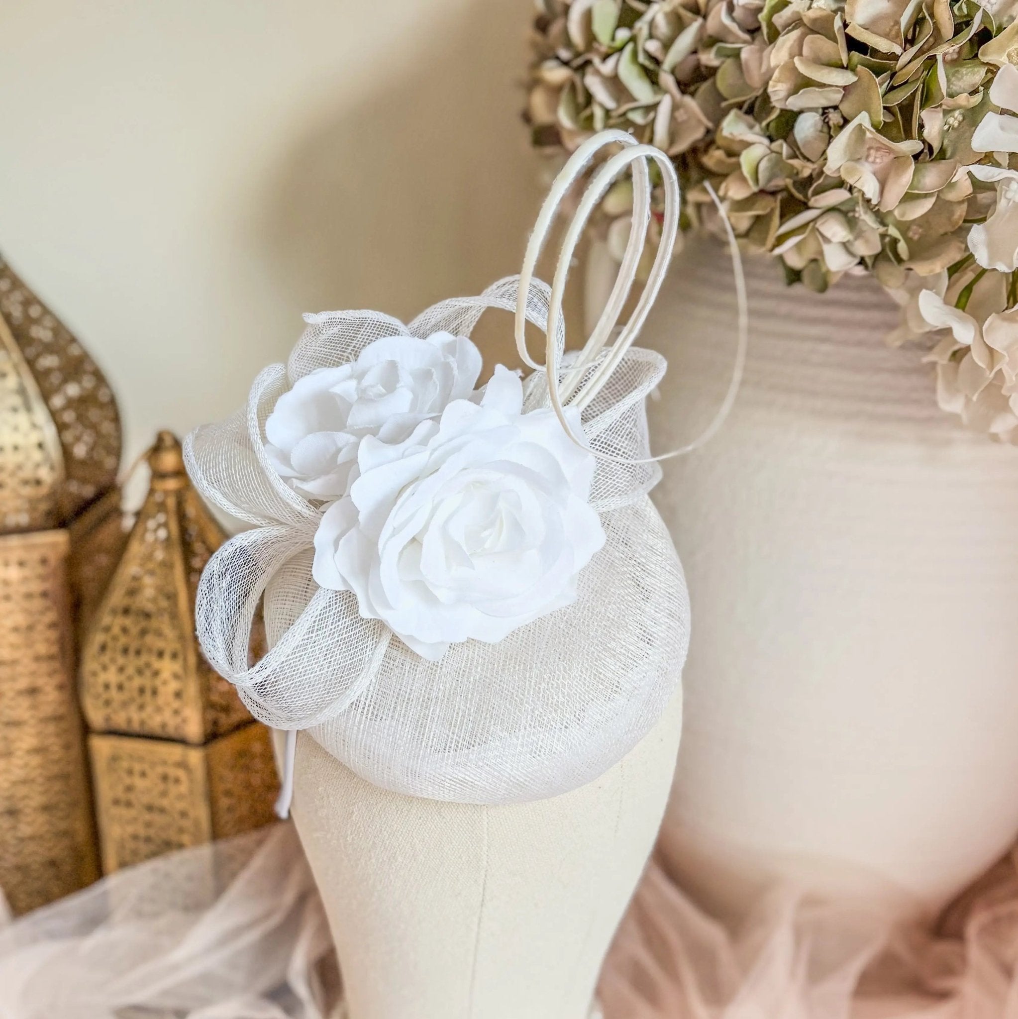White flower fascinator hat - House of Hats