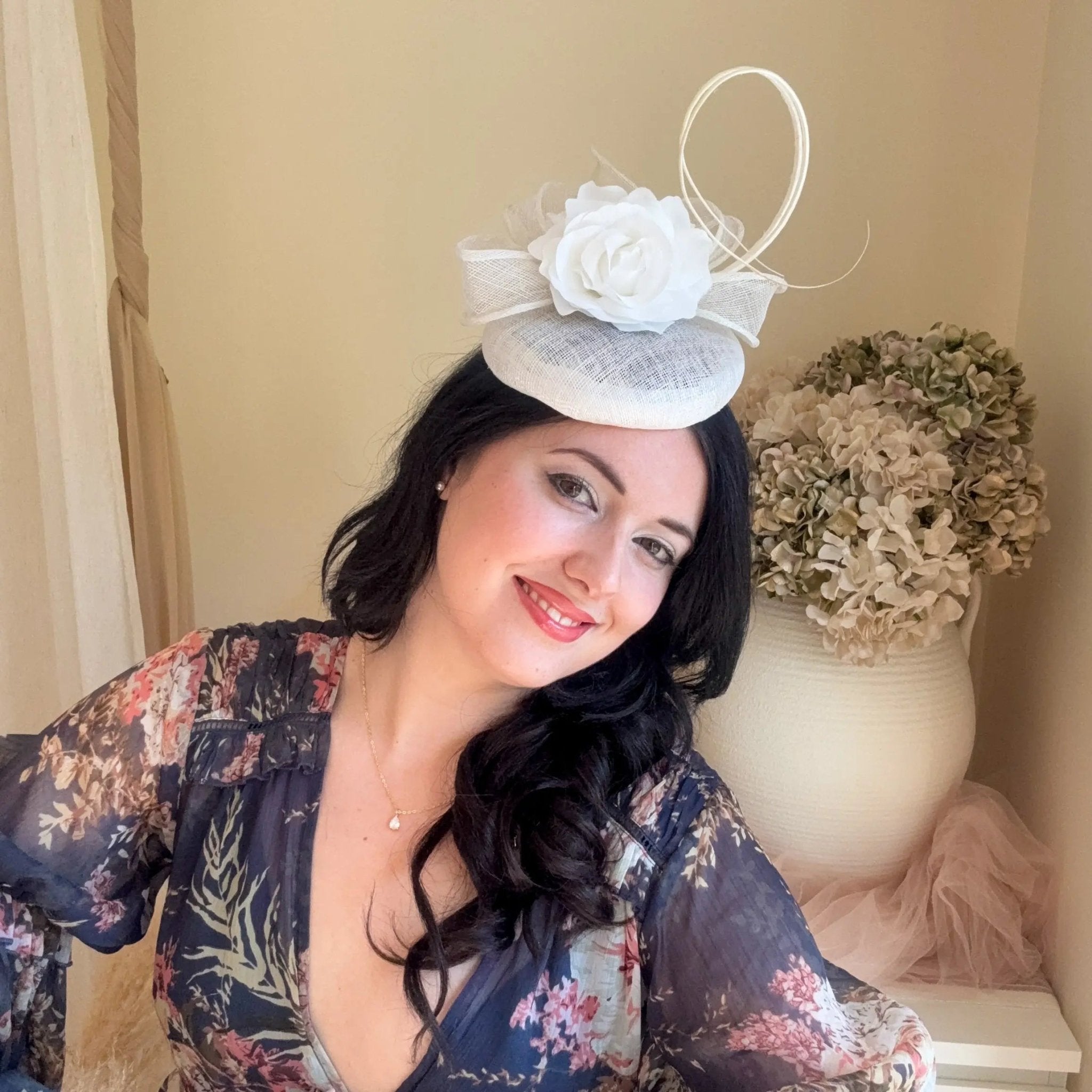 White flower fascinator hat - House of Hats