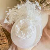 White flower feather disc saucer fascinator hat - House of Hats