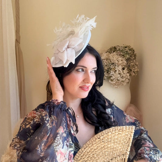 White large fascinator hat - House of Hats