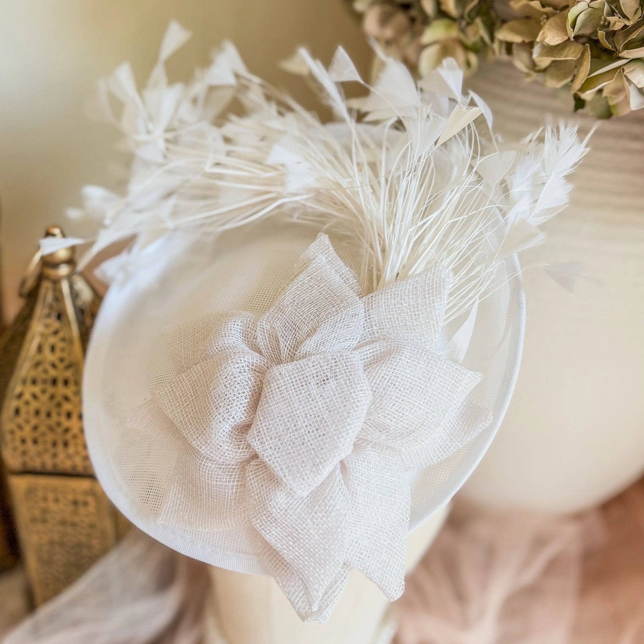 White large fascinator hat - House of Hats