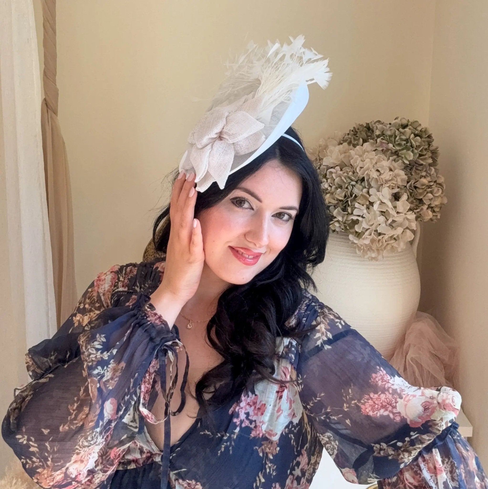 White large fascinator hat - House of Hats
