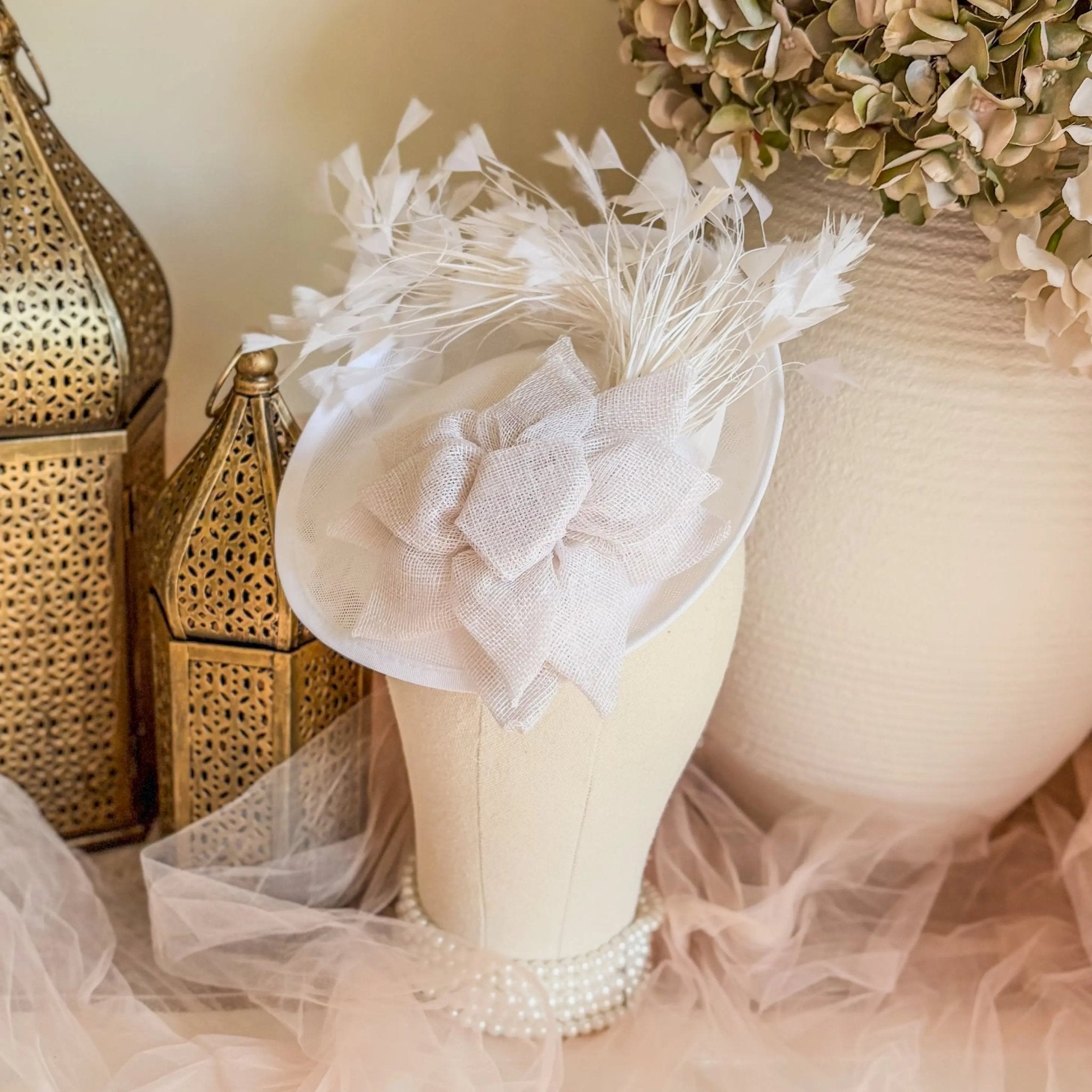 White large fascinator hat - House of Hats