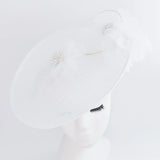 White large flower saucer disc fascinator hat - House of Hats