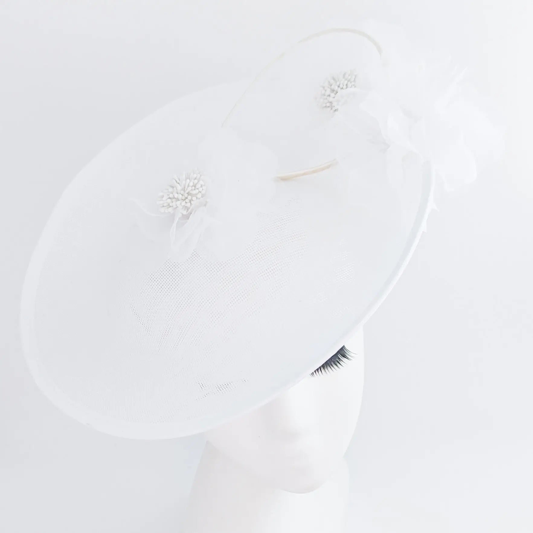 White large flower saucer disc fascinator hat - House of Hats