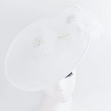 White large flower saucer disc fascinator hat - House of Hats