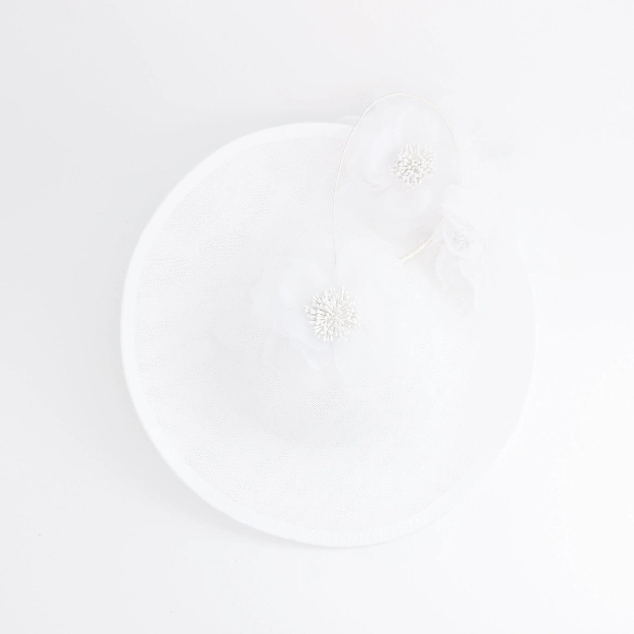 White large flower saucer disc fascinator hat - House of Hats