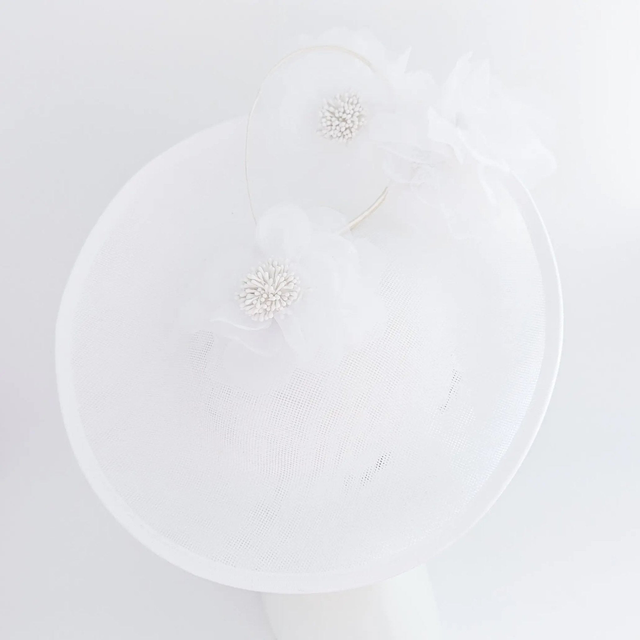 White large flower saucer disc fascinator hat - House of Hats