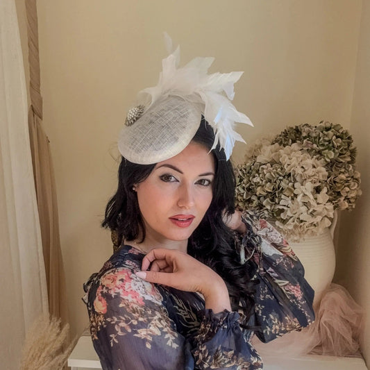 White Pearl Fascinator Hat with Feathers - House of Hats