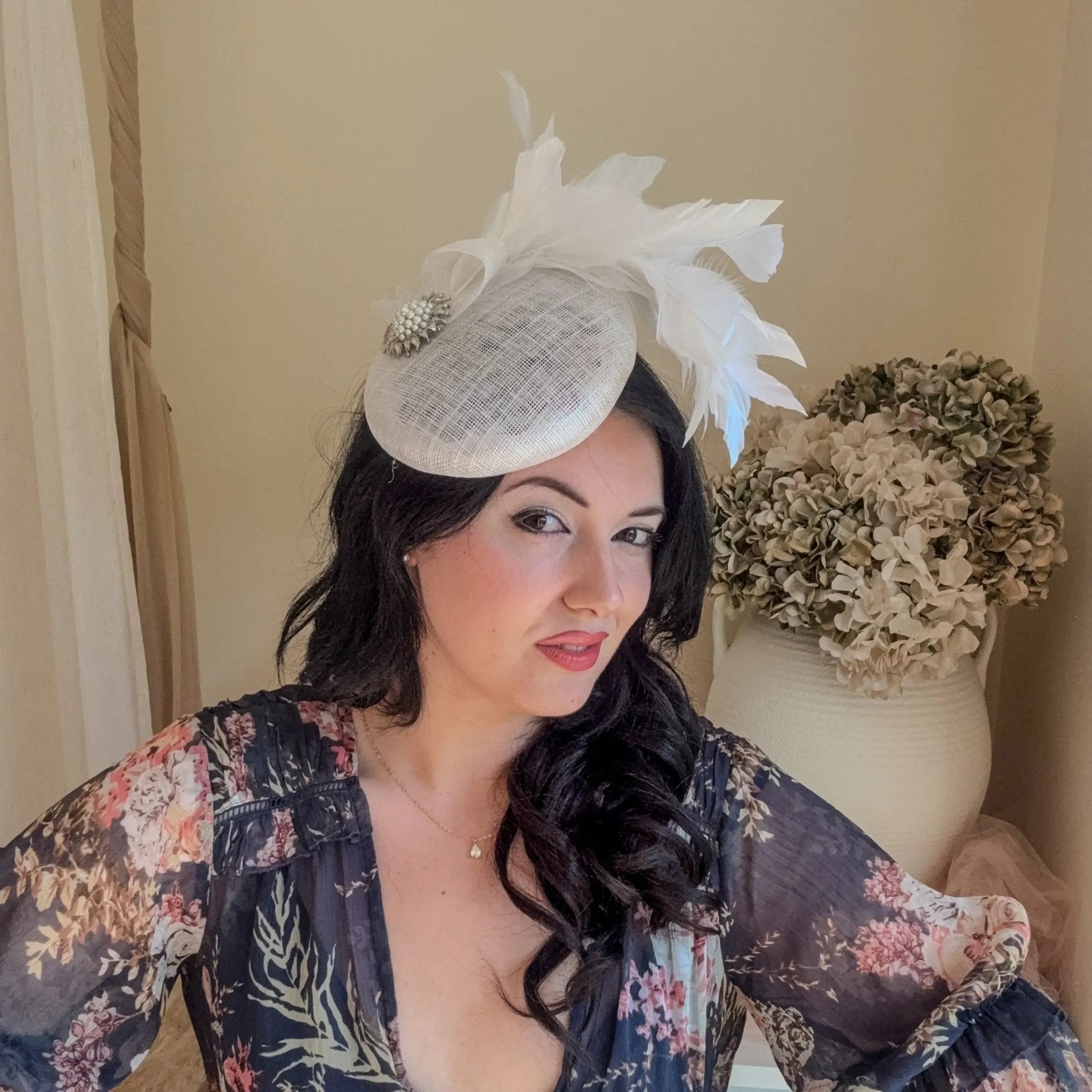 White Pearl Fascinator Hat with Feathers - House of Hats