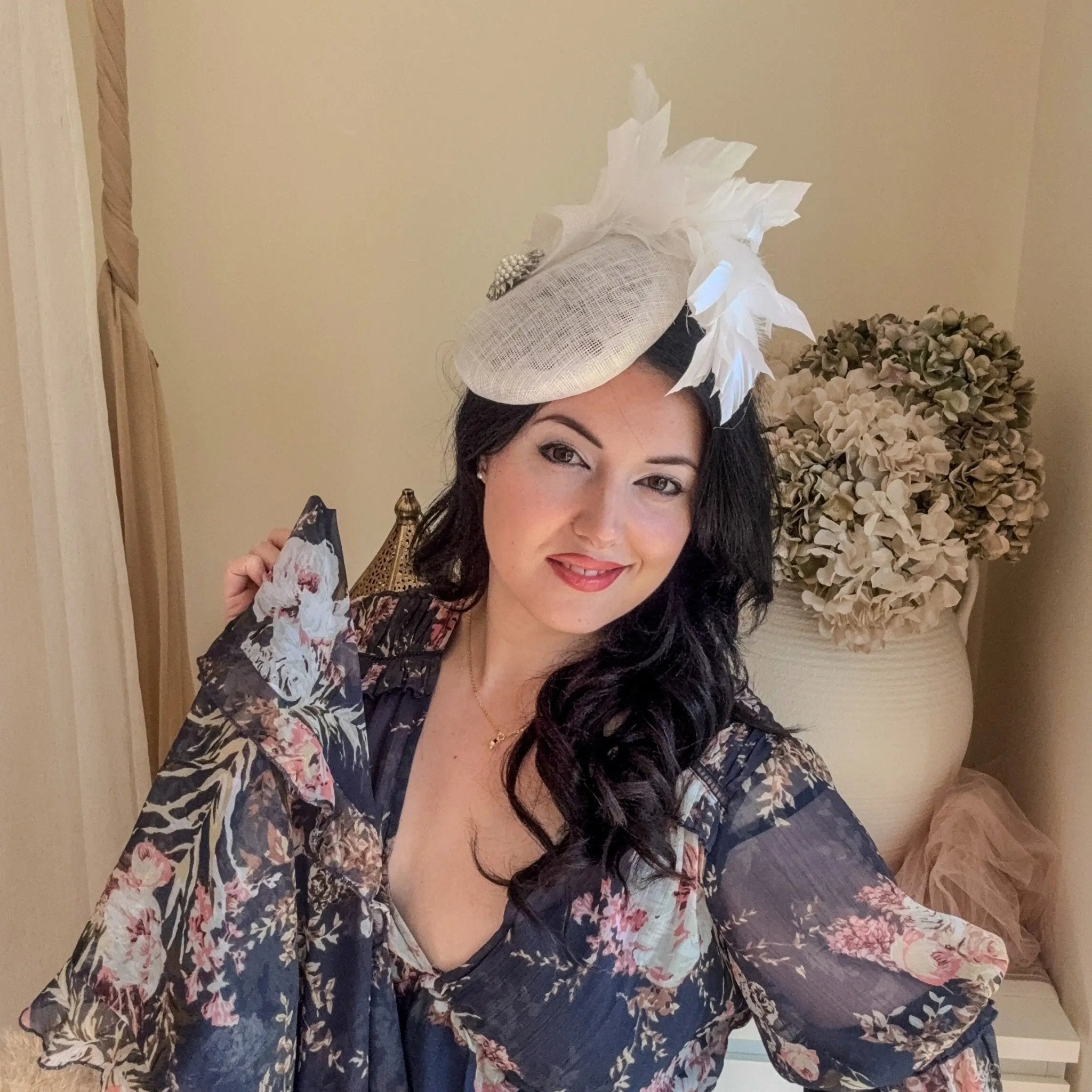 White Pearl Fascinator Hat with Feathers - House of Hats