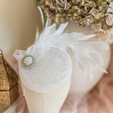 White Pearl Fascinator Hat with Feathers - House of Hats