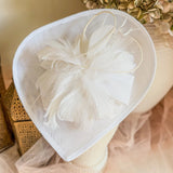 White Teardrop Fascinator Hat with Feathers - House of Hats