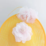 Yellow and pink large flower saucer disc fascinator hat - House of Hats