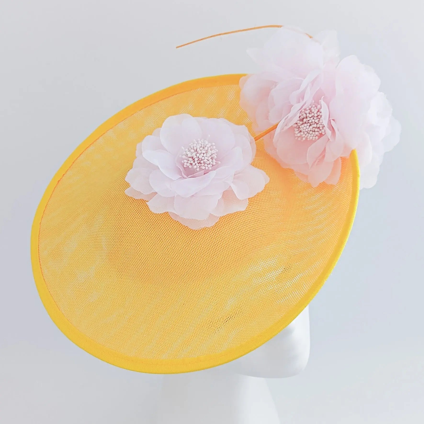 Yellow and pink large flower saucer disc fascinator hat - House of Hats
