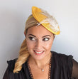 Yellow crystal feather disc saucer fascinator hat - House of Hats