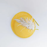 Yellow crystal feather disc saucer fascinator hat - House of Hats