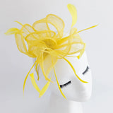 Yellow feather fascinator hat - House of Hats