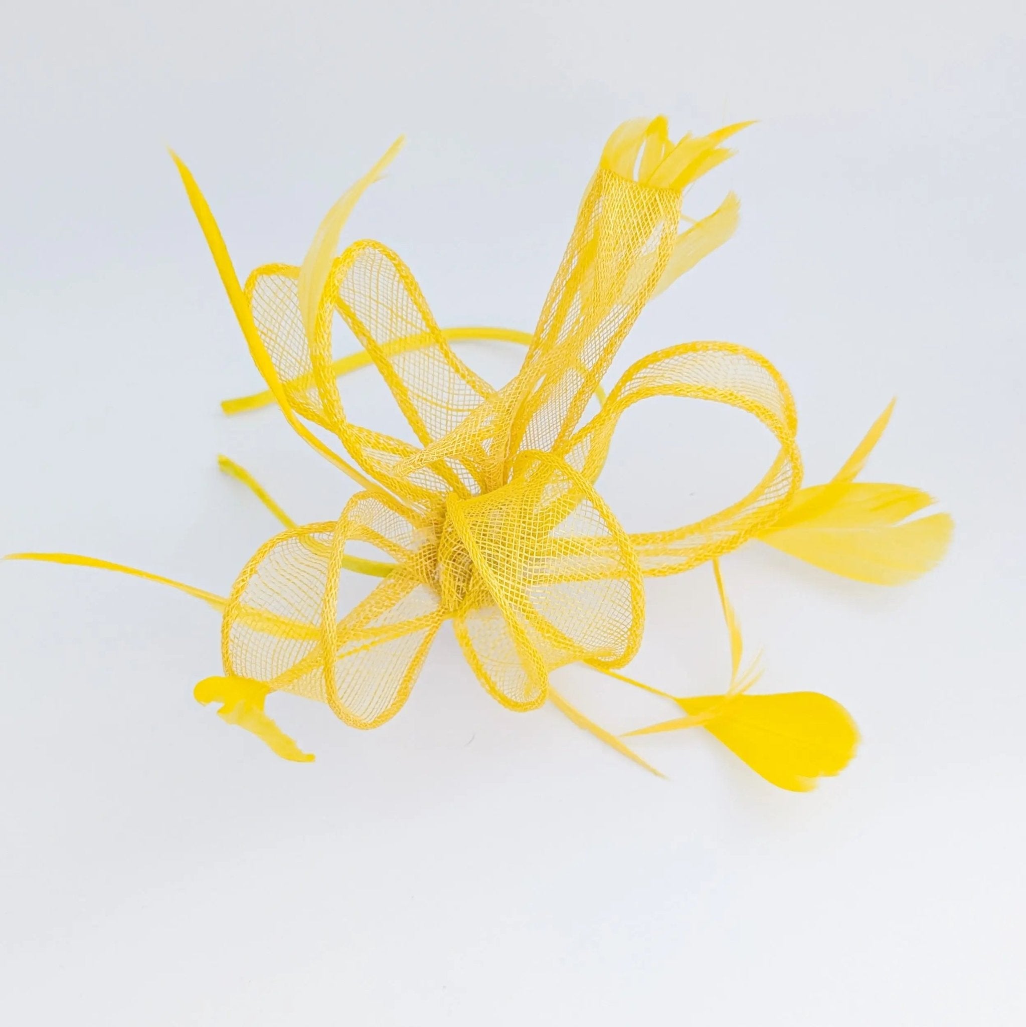Yellow feather fascinator hat - House of Hats