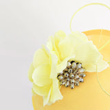 Yellow flower disc saucer fascinator hat - House of Hats
