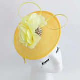 Yellow flower disc saucer fascinator hat - House of Hats