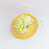 Yellow flower disc saucer fascinator hat - House of Hats