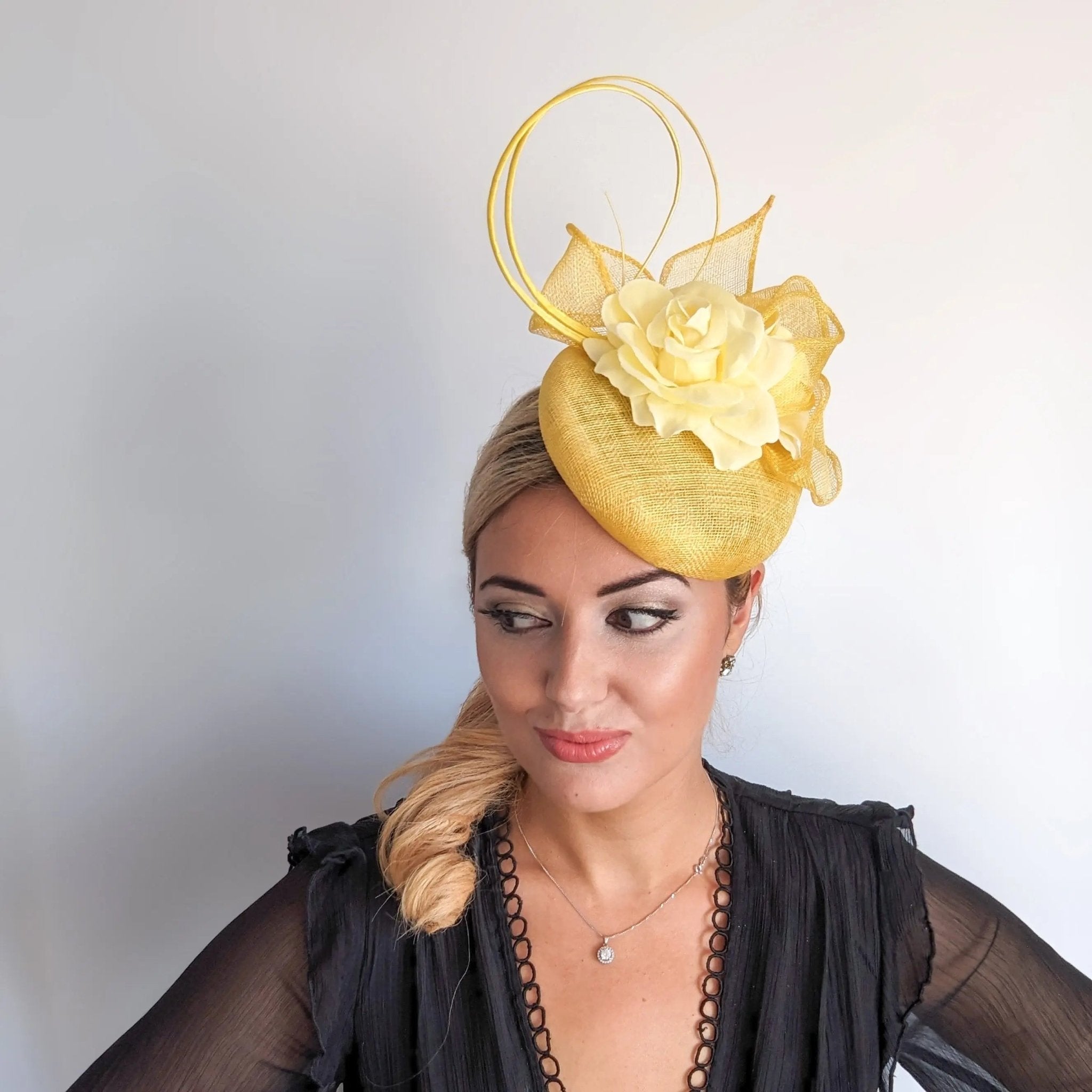 Yellow flower fascinator hat - House of Hats