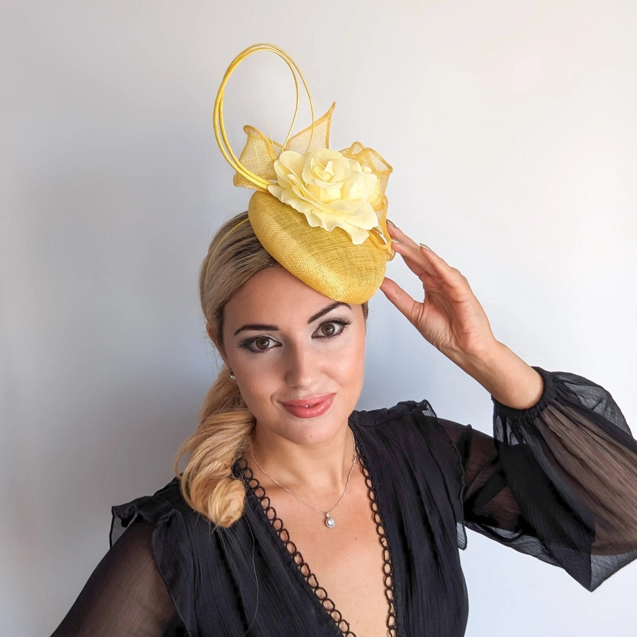 Yellow flower fascinator hat - House of Hats