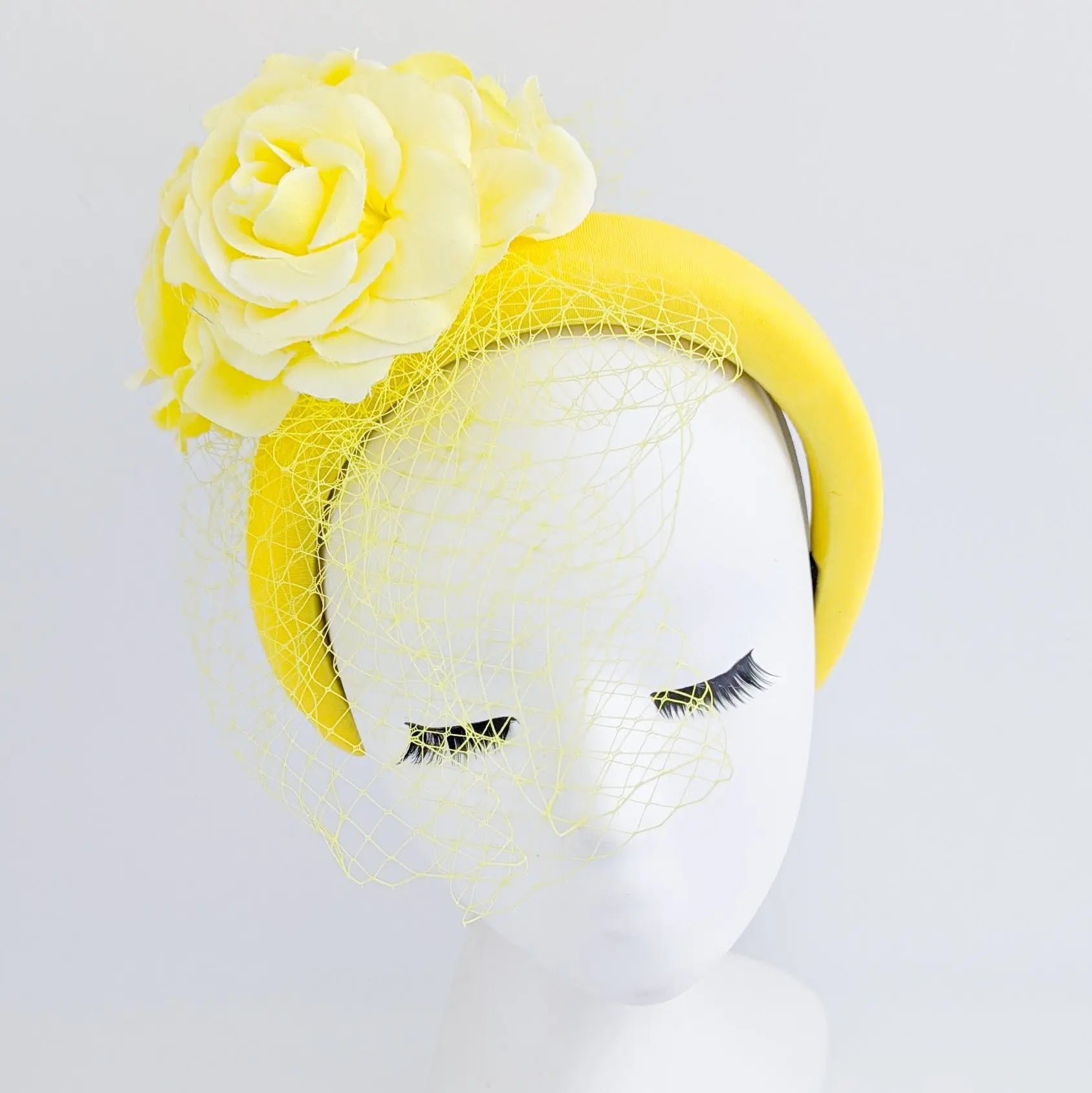 Yellow flower padded headband fascinator - House of Hats