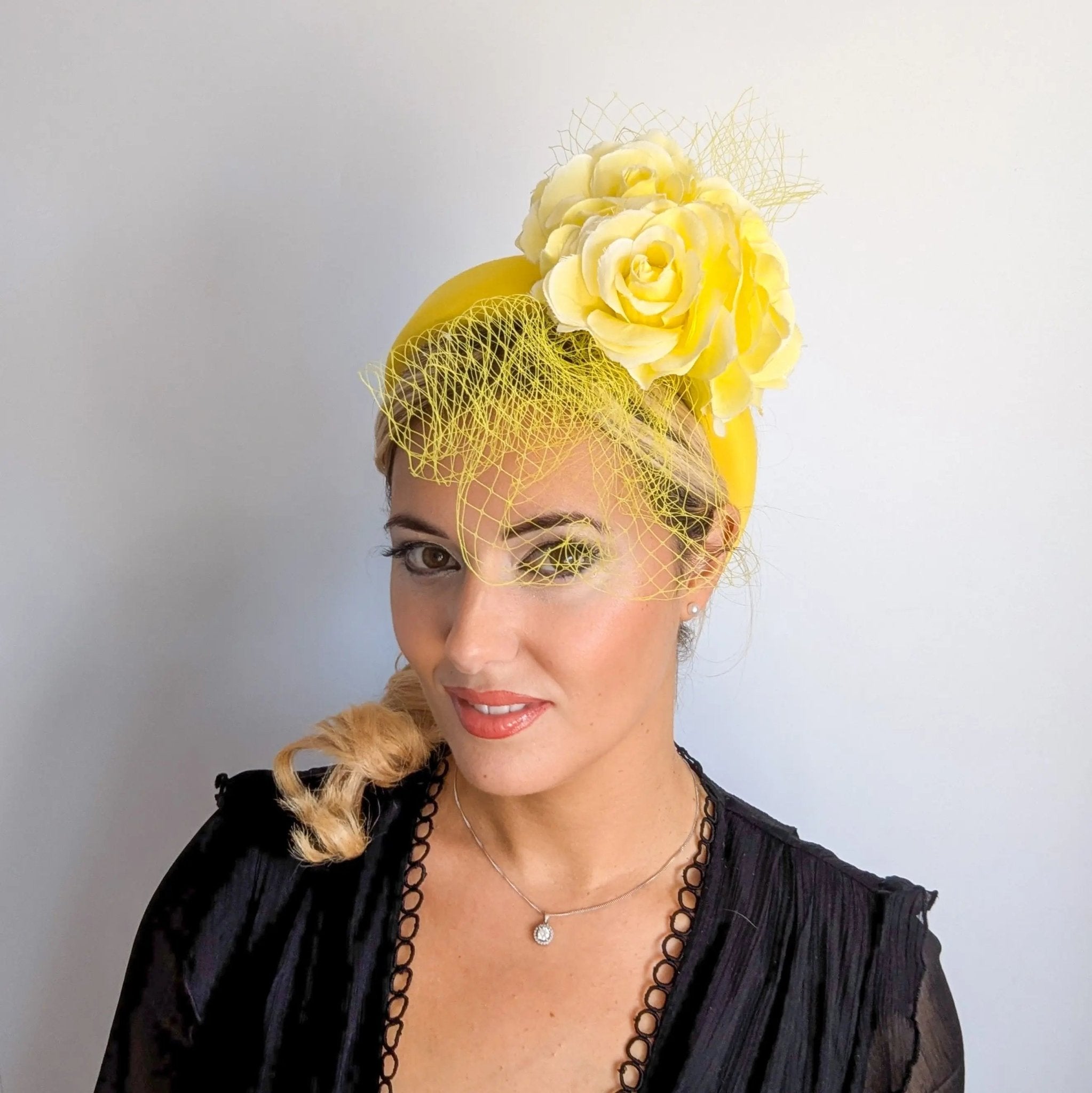 Yellow flower padded headband fascinator - House of Hats