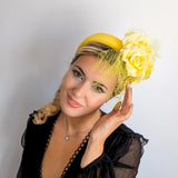 Yellow flower padded headband fascinator - House of Hats