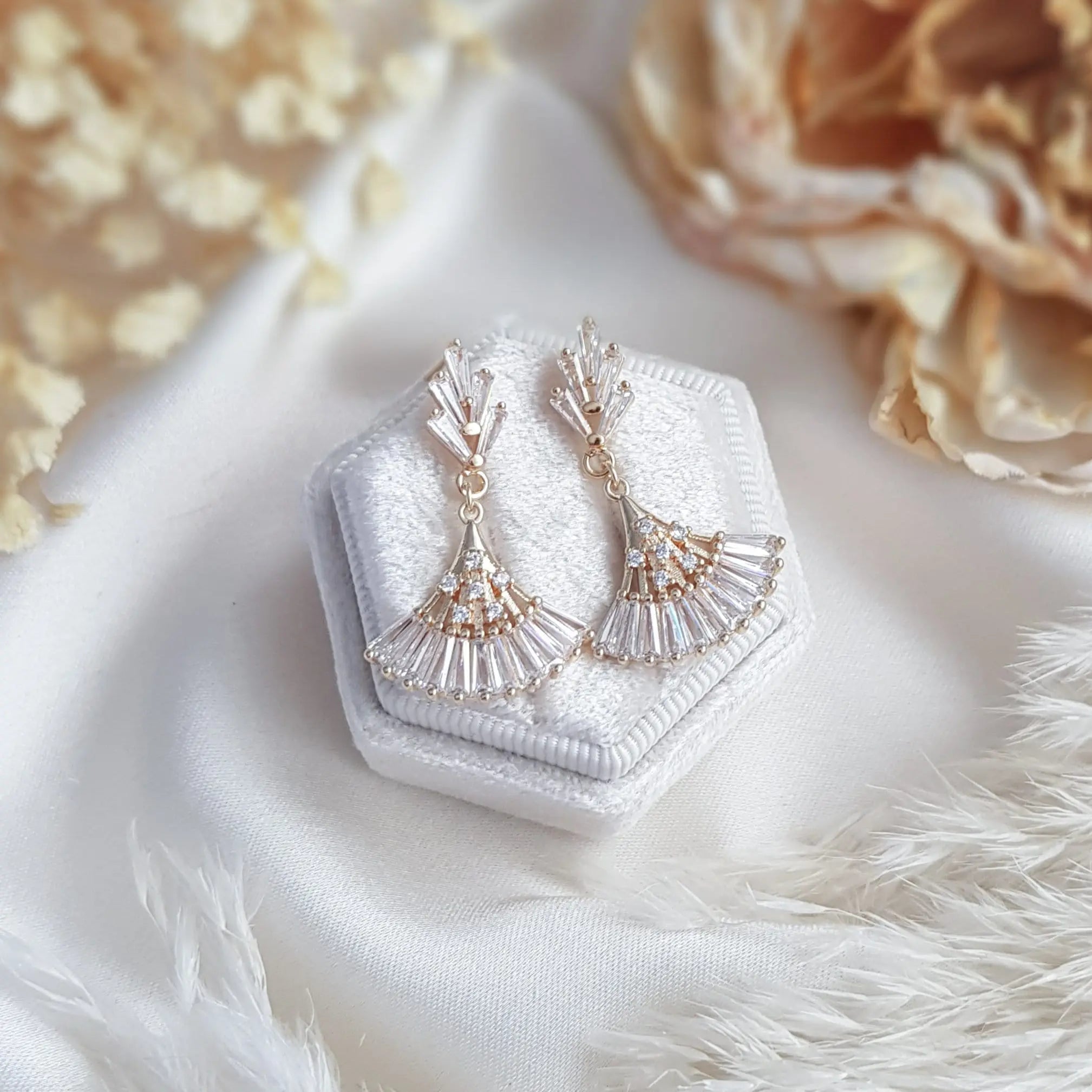 Art Deco Earrings, Bridal Earrings, Crystal Earrings, Gold Fan Earrings, Wedding Earrings, Bridesmaid Gift, Crystal Earrings, Bridal Jewelry - House of Hats