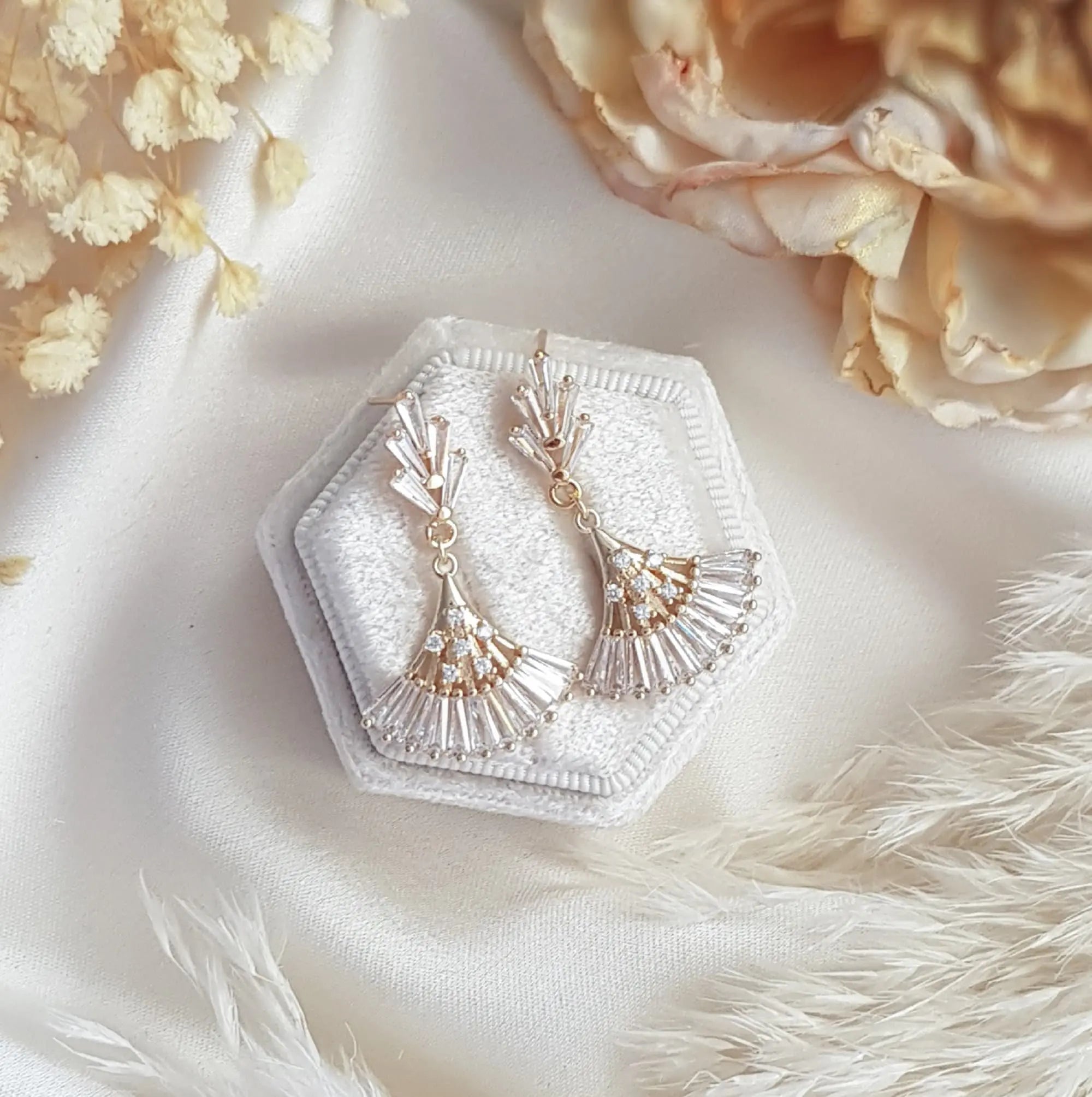 Art Deco Earrings, Bridal Earrings, Crystal Earrings, Gold Fan Earrings, Wedding Earrings, Bridesmaid Gift, Crystal Earrings, Bridal Jewelry - House of Hats