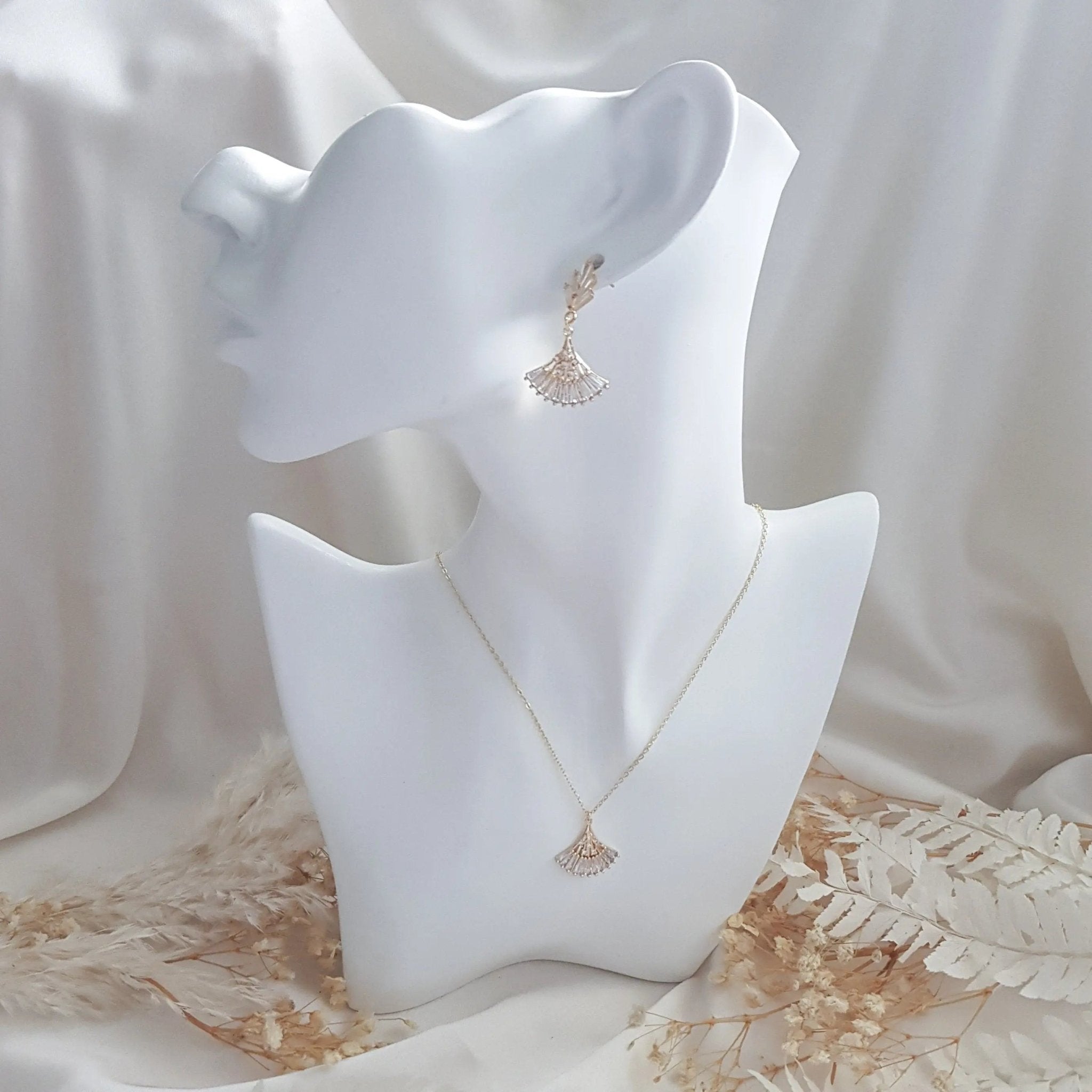 Art Deco Earrings, Bridal Earrings, Crystal Earrings, Gold Fan Earrings, Wedding Earrings, Bridesmaid Gift, Crystal Earrings, Bridal Jewelry - House of Hats
