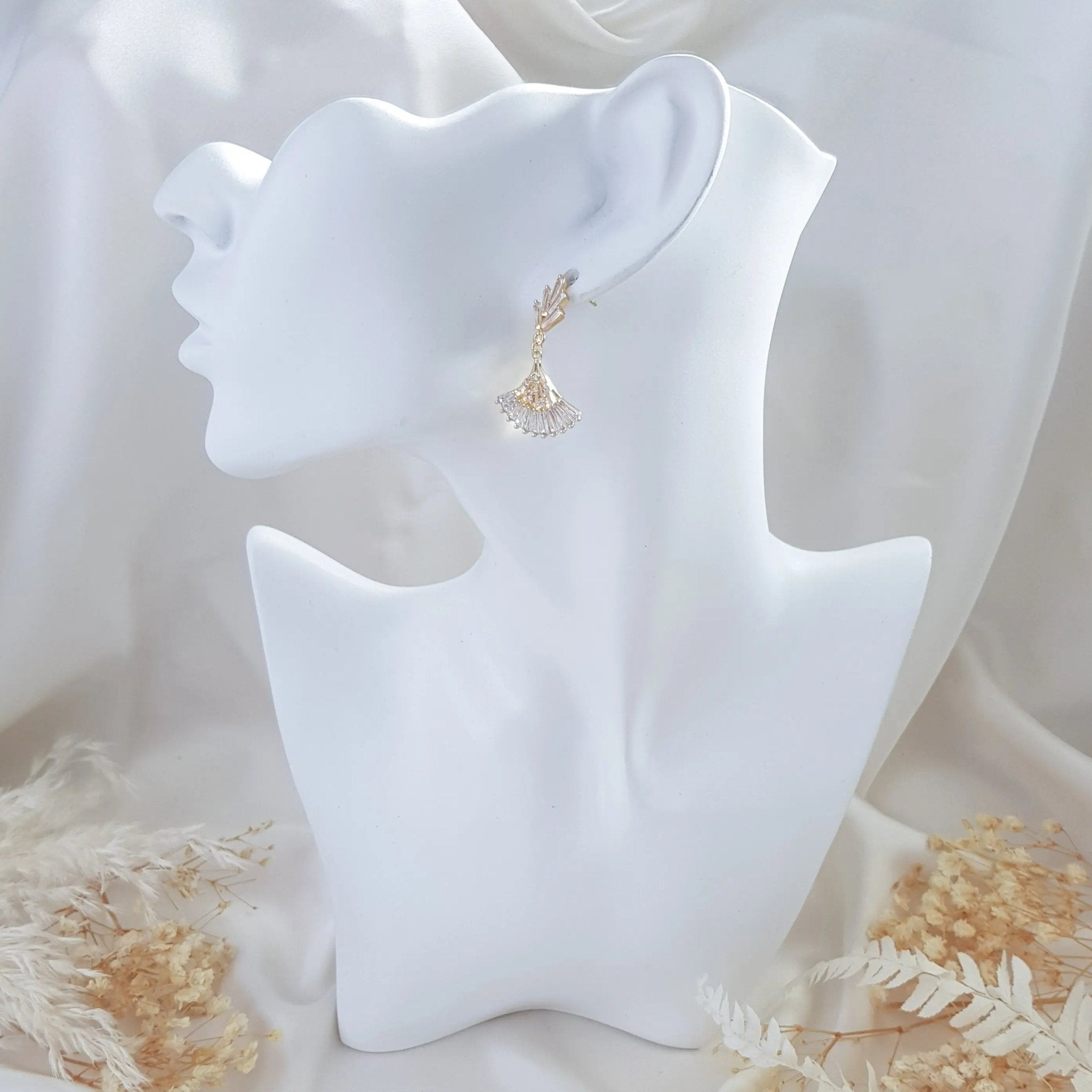 Art Deco Earrings, Bridal Earrings, Crystal Earrings, Gold Fan Earrings, Wedding Earrings, Bridesmaid Gift, Crystal Earrings, Bridal Jewelry - House of Hats