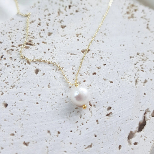 Baroque pearl bridal necklace, Dainty wedding necklace, Gold minimalist elegant necklace, Freshwater pearl wedding jewellery - House of Hats